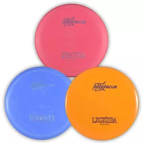 Pink, blue, and orange Sparta disc golf discs